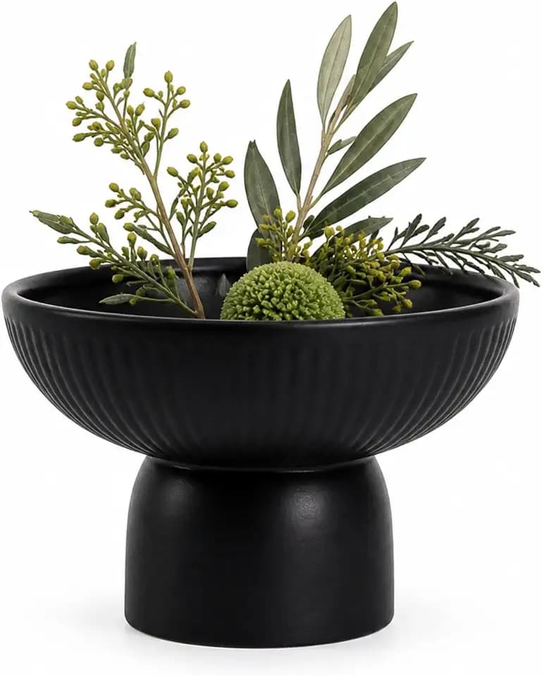 Restaurantware-Table Art Flower Vase, 1 Pedestal Decorative Vase - Minimalist, Modern, Black Ceramic Piece, Use Fresh Or Artificial Flowers, For Kitchen, Home, Living Room, Office, And More