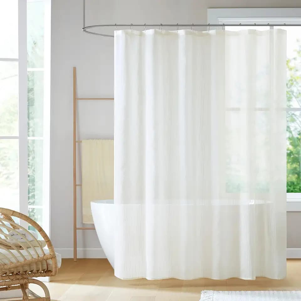 Madison Park Anna Extra Long Shower Curtain for Bathroom, 72 x 84, Ivory