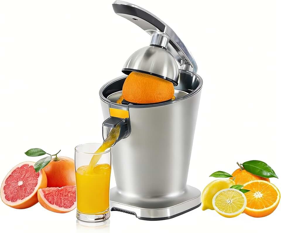 Simple Deluxe Electric Citrus Juicer Squeezer, One-Touch Operation Orange Juicer Machine, High Juice Yield, Suitable for Oranges, Limes, Grapefruits, Lemons, Easy to Clean, Silver