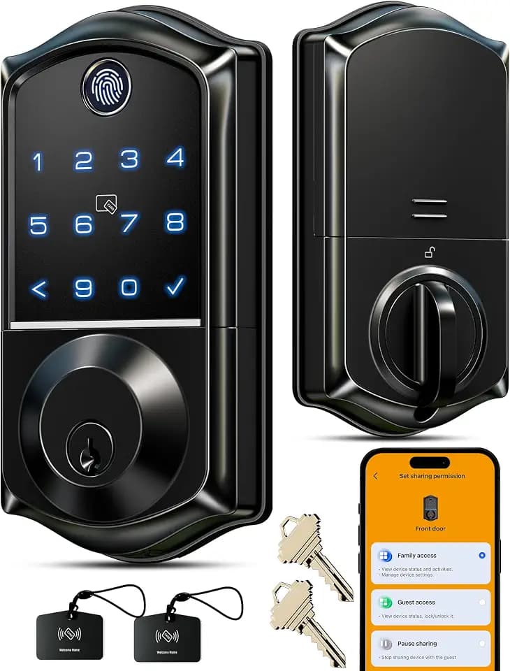 Veise VE017 Fingerprint Smart Door Lock with App Control, Matte Black