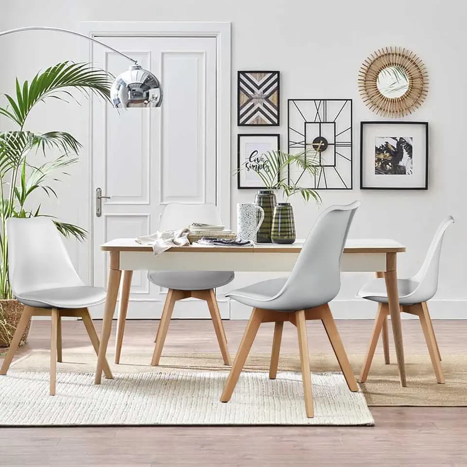 OLIXIS Dining Chairs Set of 4, PU Leather Upholstered Kitchen Chairs with Solid Wood Legs, Mid Century Modern Accent Chair for Living Room, Bedroom, Patio, White