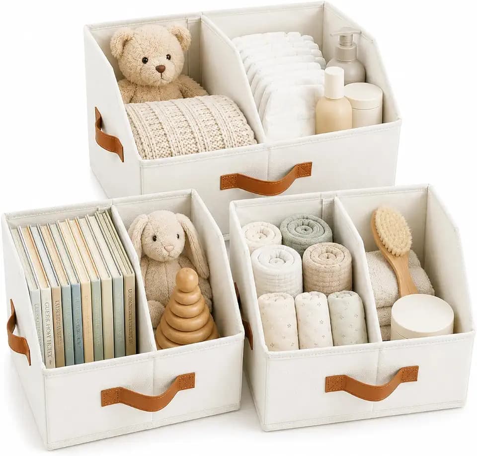 HOMELUX THEORY Closet Organizers Storage, Medium Collapsible Bin 3pc, Ivory
