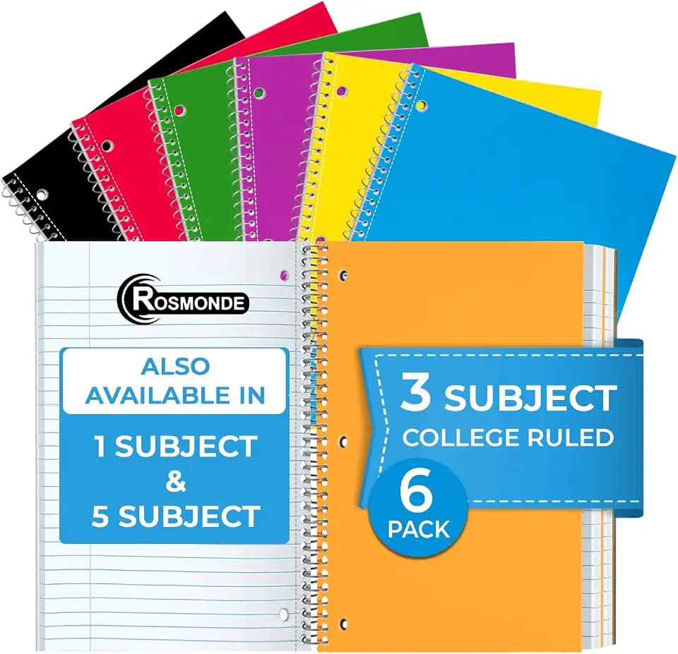 Rosmonde 3 Subject Notebook College Ruled, 6 Pack, 150 Sheets (300 Pages)
