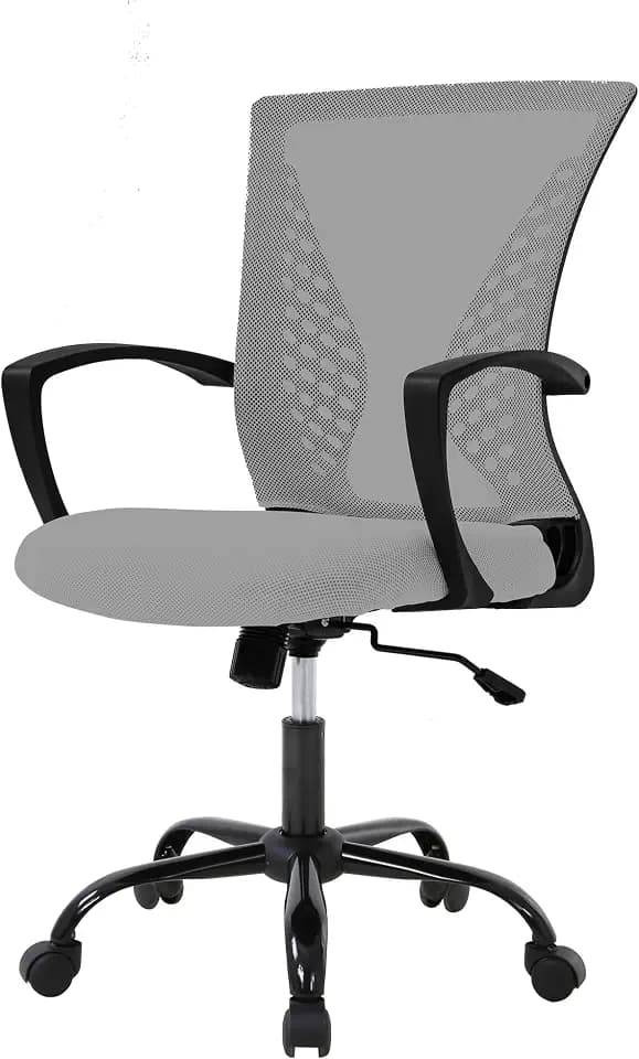 FDW | Mid Back Office Chair | Grey | with Lumbar Support, 360 Swivel