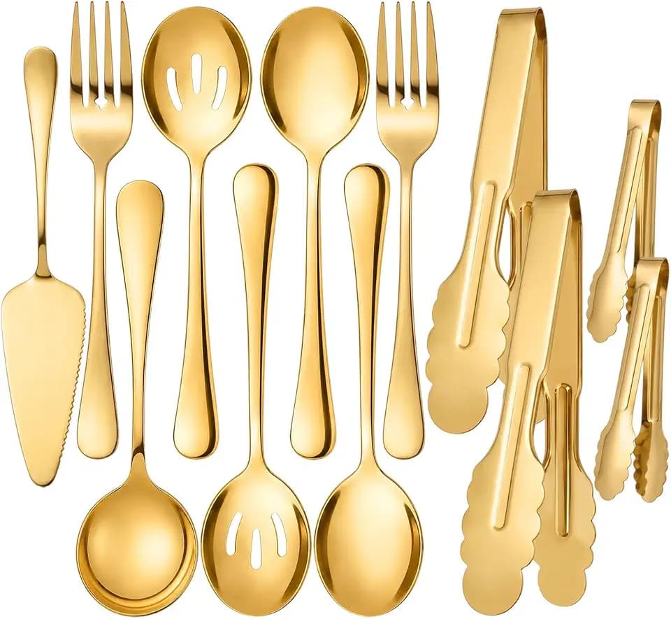 12-Pc Gold Serving Utensil Set, Serving Spoons for Buffet