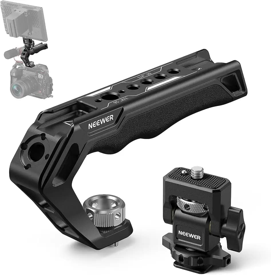 NEEWER CA007 Top Handle Griff + MA006 Monitor Halterung Set Kamera Käfig Grip mit 3/8" Locating für ARRI, Cold Shoe Monitorhalterung 180° Neigungsdämpfung für Feldmonitor kompatibel mit Atomos Ninja V