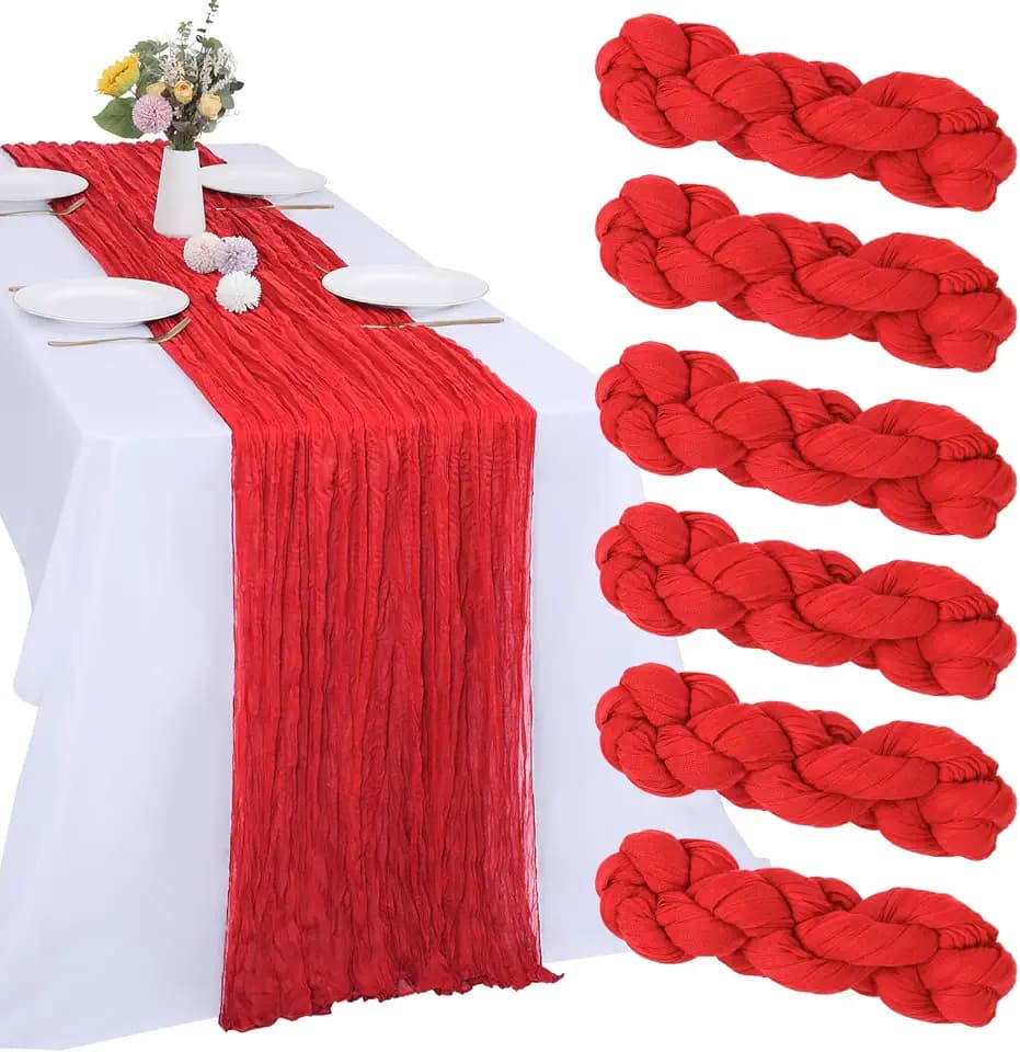 6 Pack Red Cheesecloth Table Runner 35 x 120 Inch