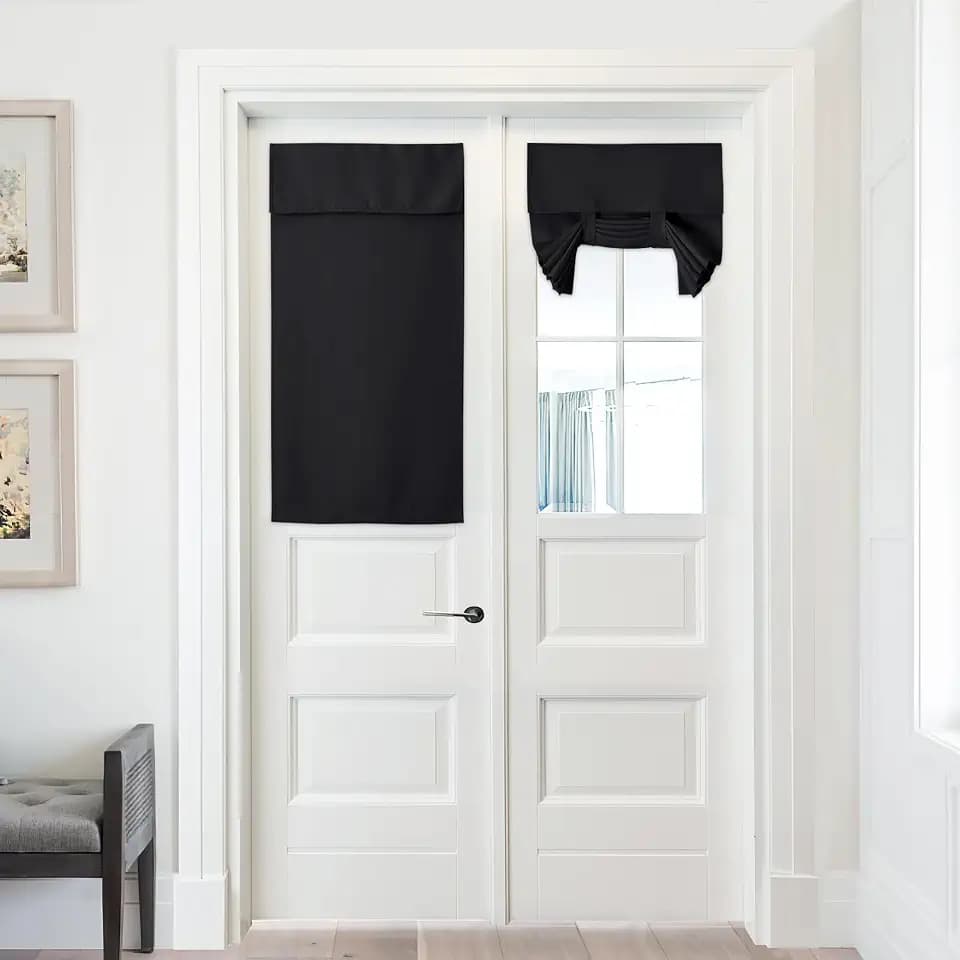 Pony Dance Door Window Covering, Velcro Blackout Tricia Window Door Curtain Energy Efficiency Sidelight Curtains Tie Up Shades for Front Door, W26 x L40 inch, 1 Panel,