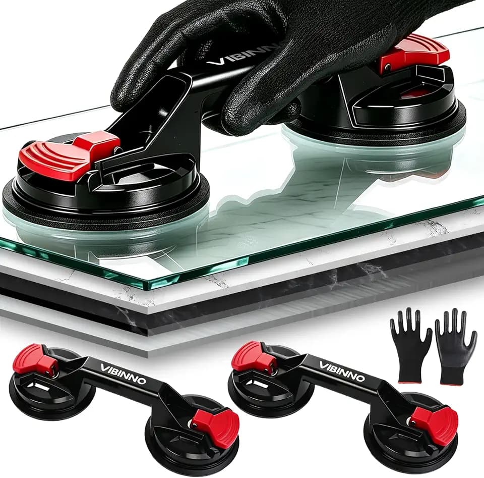 Heavy Duty Suction Cups,Aluminum Suction Cup Handle Lifter, Max Load Capacity 130 kg with Gloves for Windows, Windshields, Tile, Marble, Granite and Mirrors, Black-2 Pack