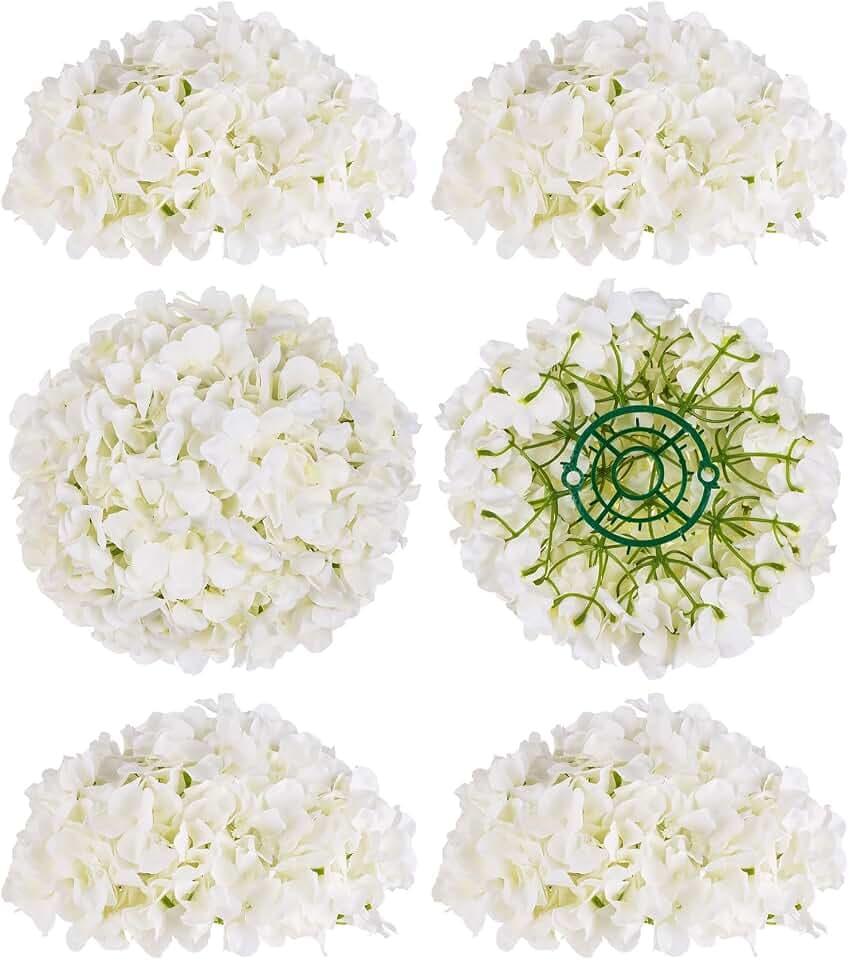 BLOSMON Faux Hydrangea Flowers Ball Centerpieces for Wedding, 6 Pcs, White
