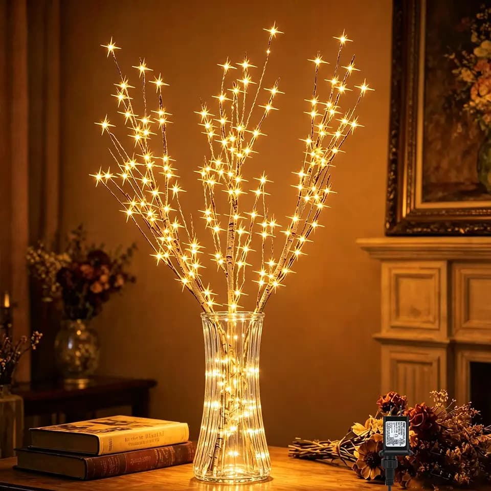 Lighted Birch Branches Plug in with Timer 33IN 180 LED Lights, Twinkling Light Up Birch Tree, DIY Flexible Branches for Christmas Fireplace Room Vase Decoration,Bedroom, Wedding, Party(Vase Excluded)