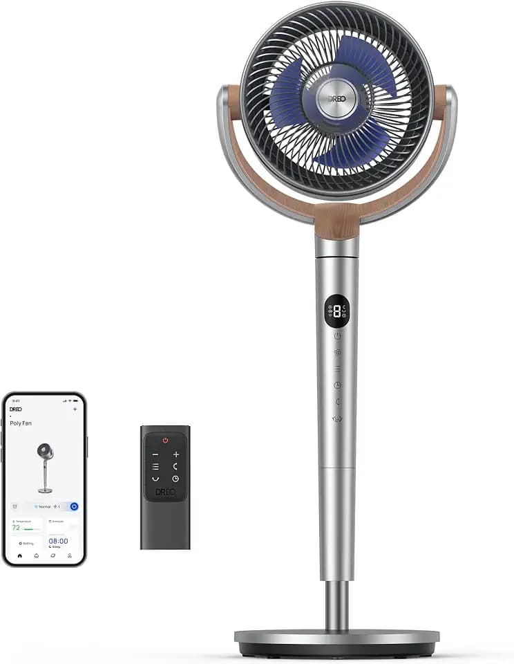 DREO Smart Fan for Bedroom,120°+120° Standing Fan, Quiet Oscillating Fan