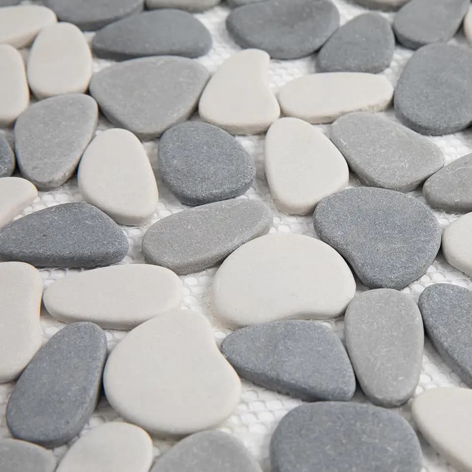 Lovdeco Pebble Tile Shower Floor, Mosaic Pebble Backsplash for Wall, Stone Tiles for Bathroom and Outdoor Garden, 5 Sheets, White and Grey
