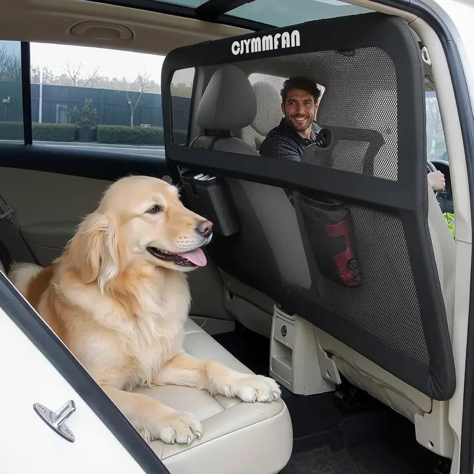 Hundegitter für Auto Rücksitz & Kofferraum mit Breiterer Abdeckung, Universal Fit für Auto, SUV & Vans, Hunde Auto Trenngitter mit Transparentem Netz und Stabilem Metallrahmen Hundeschutzgitter
