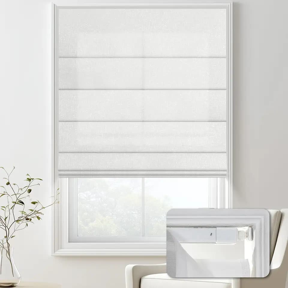 No Drill Light Filtering Roman Window Shades,24" W x 72" H,White