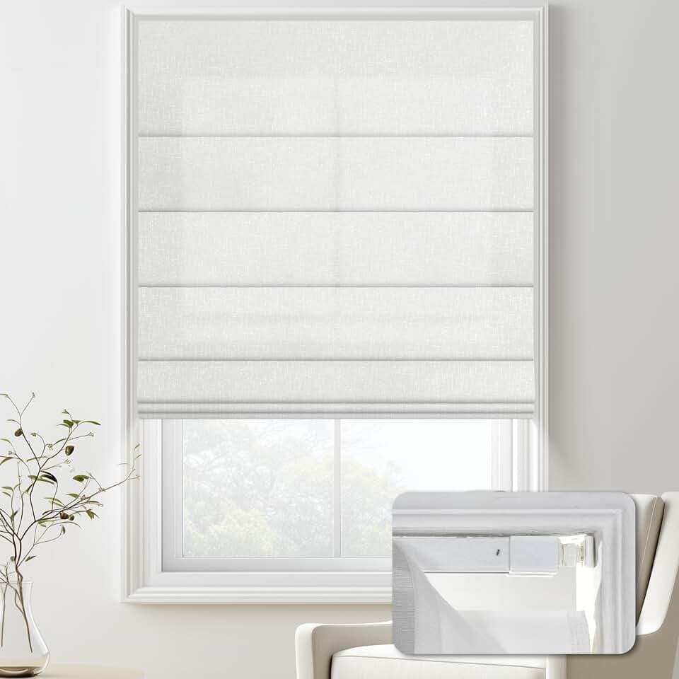 No Drill Light Filtering Roman Window Shades,27" W x 72" H,White