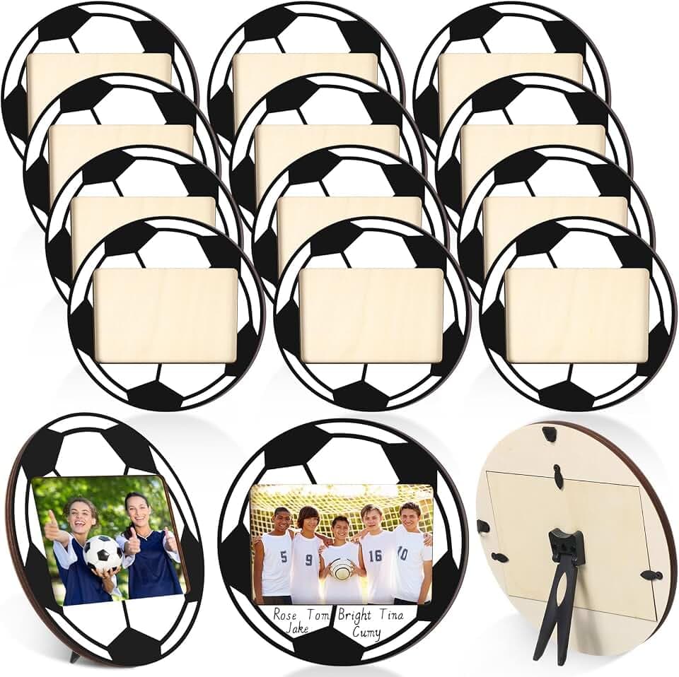 Qunclay 12 Pcs Soccer Picture Frames Wooden 4x6 White Black Tabletop Decor