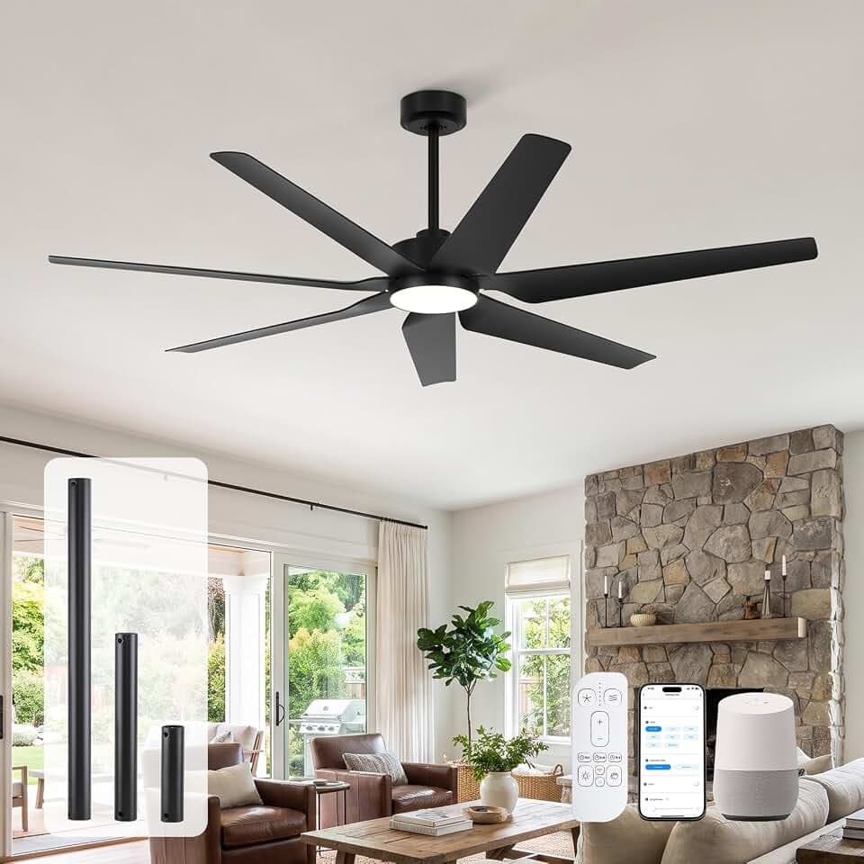 65 Inch Black Smart Ceiling Fan with Light and Remote