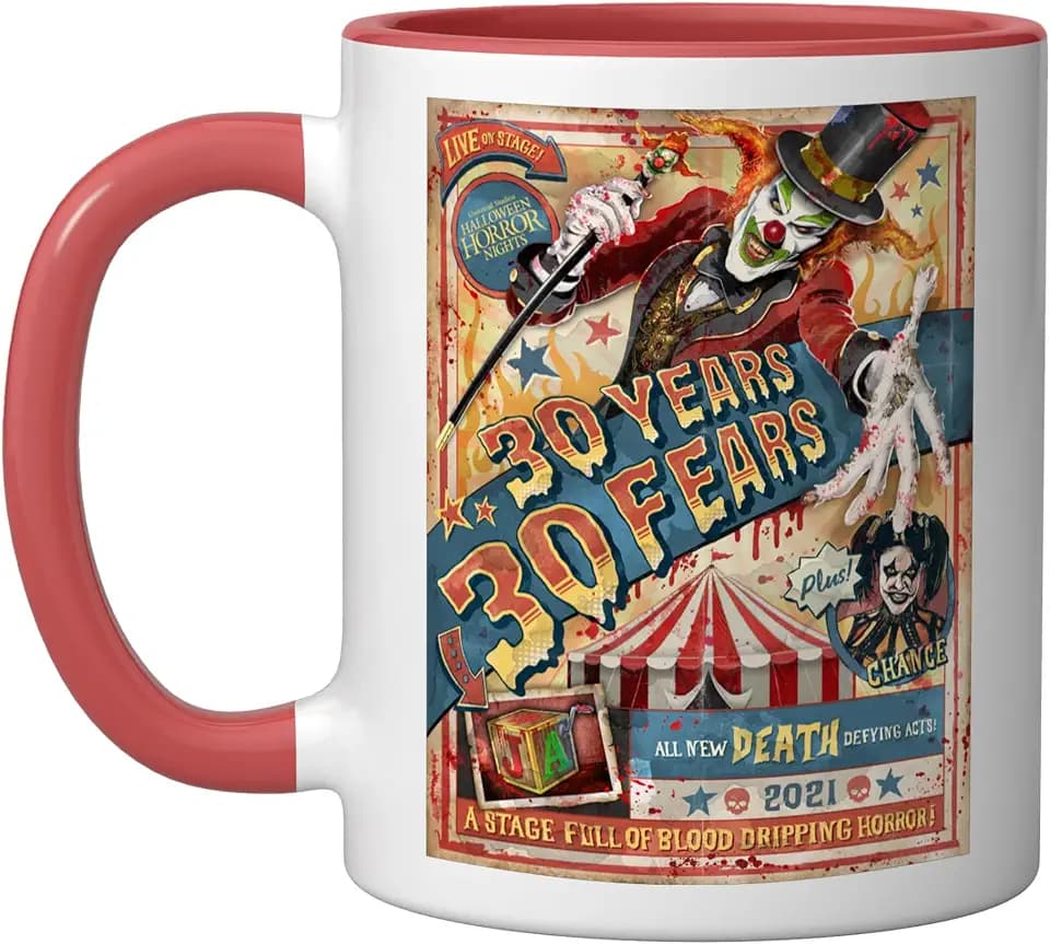 Halloween Horror Nights HHN Jack the Clown Ceramic Mug, Red/White, 11oz