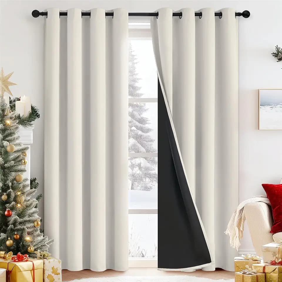 Yakamok Cream Blackout Curtains 84 inches Long for Bedroom 52" Wide 2-Panel
