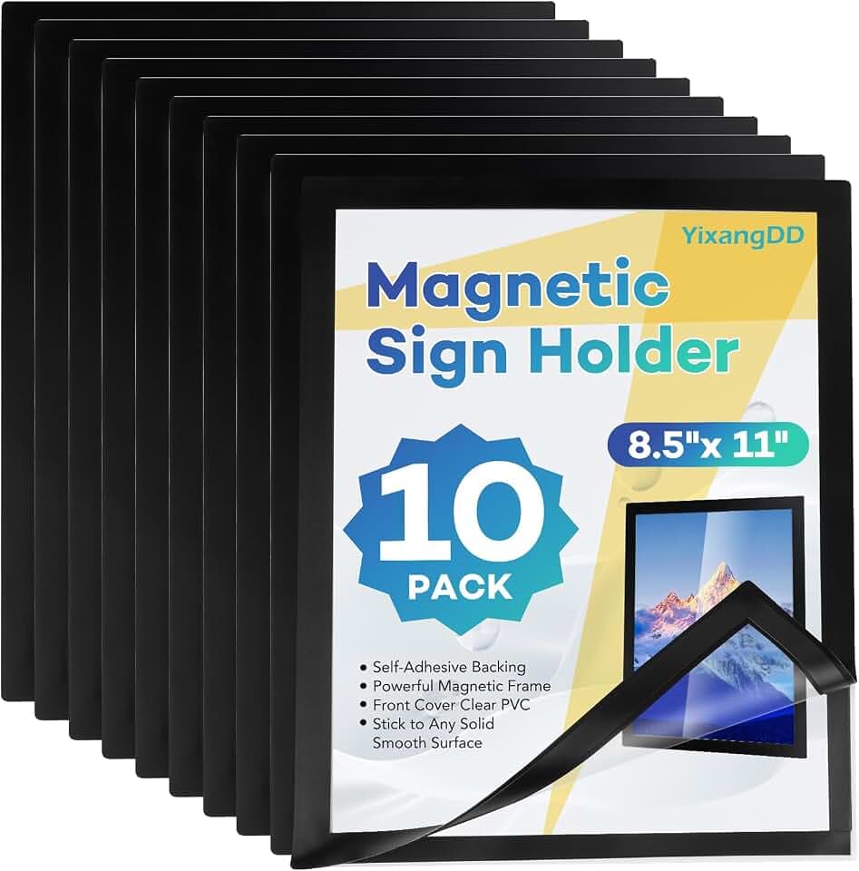 YixangDD 10 Pack Magnetic Sign Holder 8.5 x 11, Magnetic Paper Holder