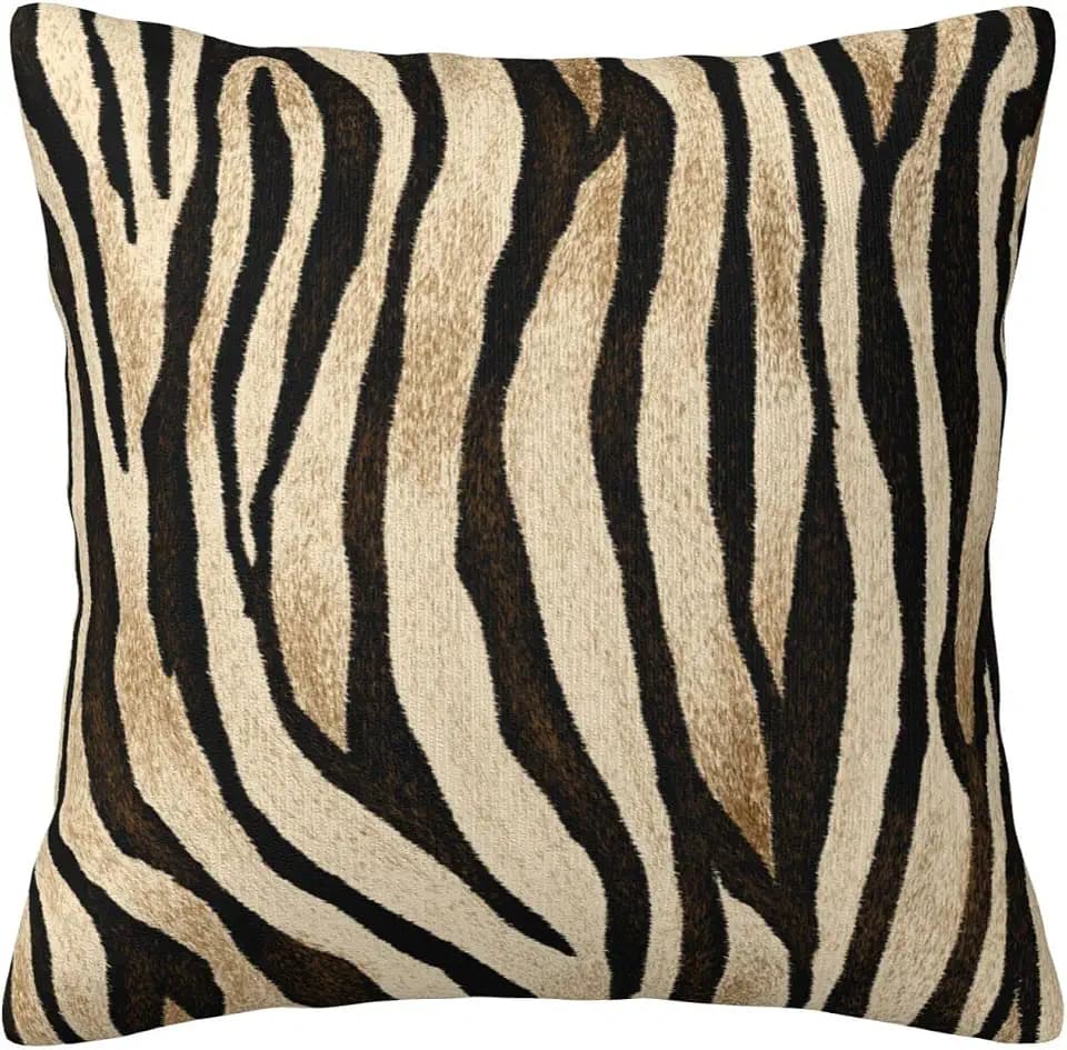 Tiger Print Animal Skin Black and Gold Throw Pillow Covers 18x18 Inch