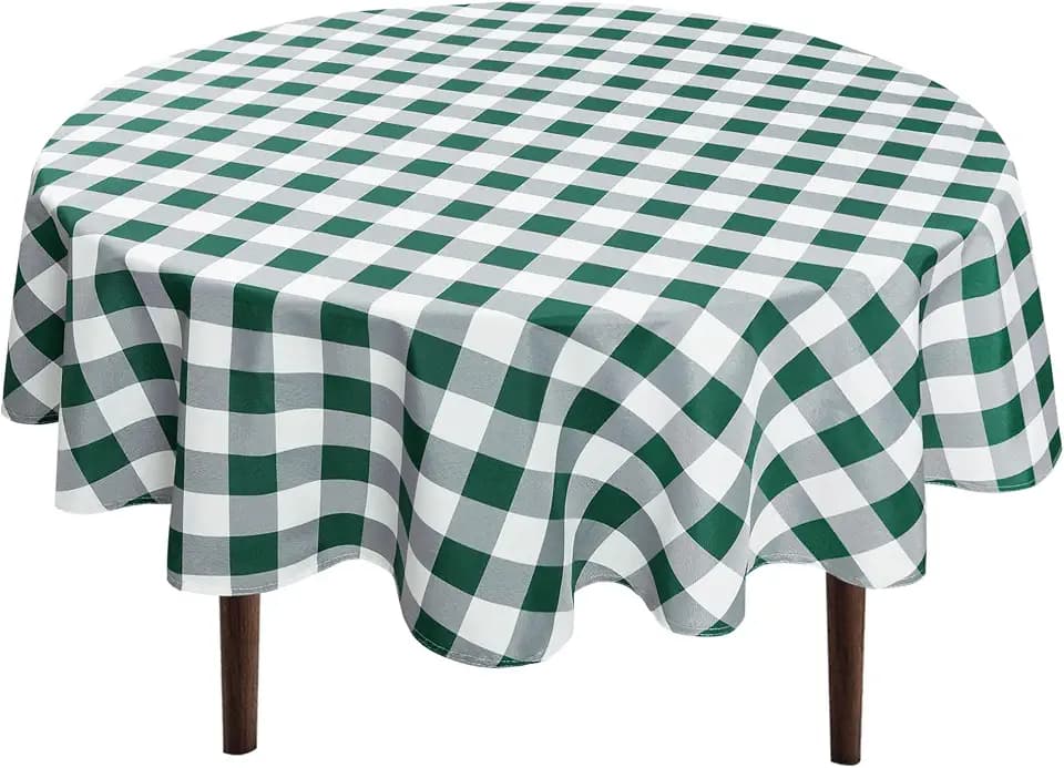 Hiasan Checkered Round Tablecloth 70 Inch, Forest Green and White