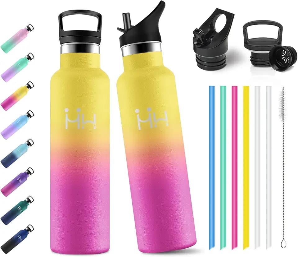 Trinkflasche Edelstahl 750ml, Trinkflasche mit Strohhalm, BPA-Frei, Kohlensäure Geeignet, Isolierflasche Vakuum, Auslaufsichere, Thermosflasche für Camping, Fitness, Reisen