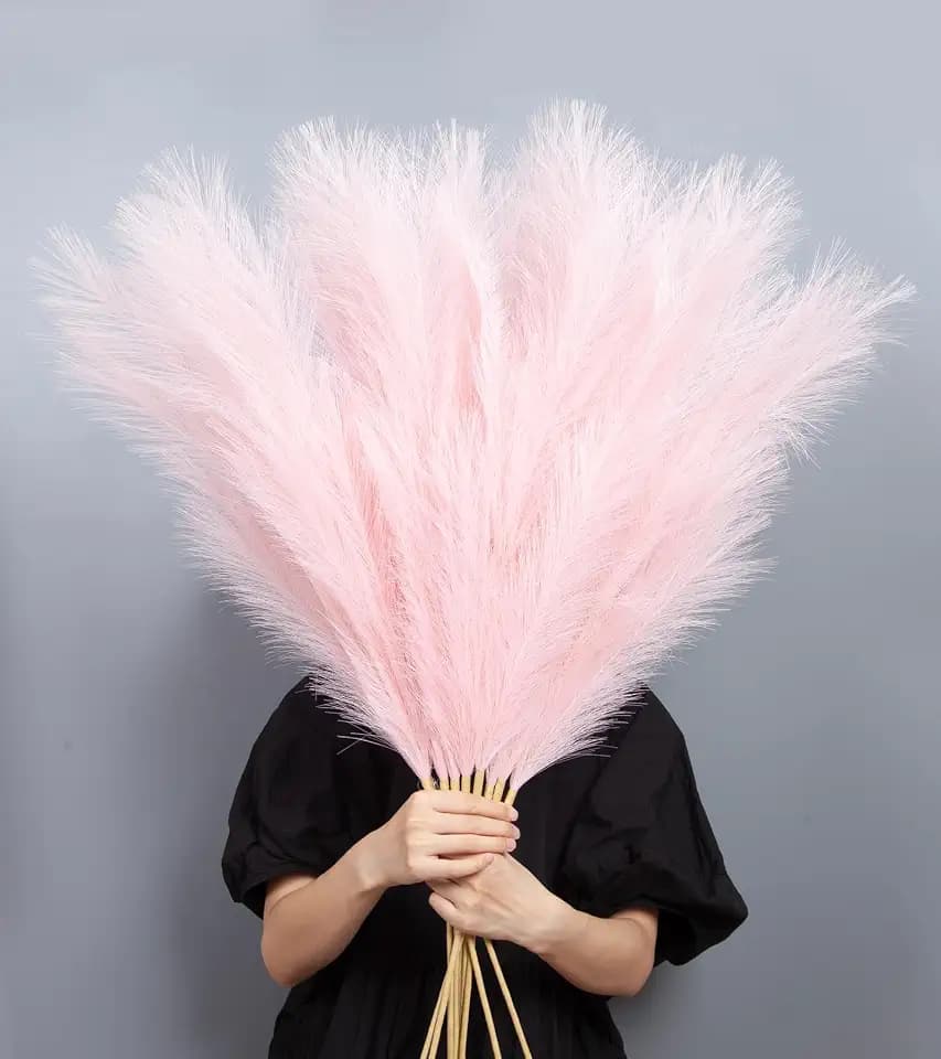 9 Pcs 45" Tall Pampas Grass Pink Decor, Long Stem Artificial Flower Floor Vase Large Faux Floral Pompas Fake Plants Dried Bouquet Arrangement Vase Filler for Boho Home Wedding Decoration