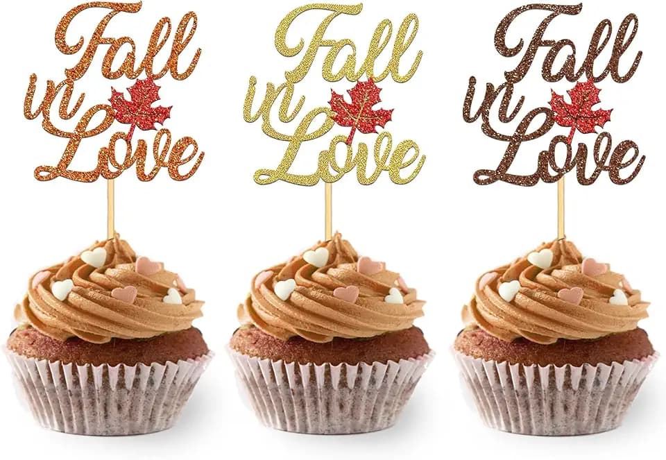 24Pcs Fall in Love Cupcake Toppers Fall Theme Party Decorations