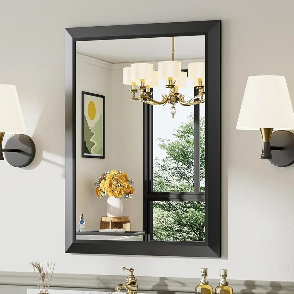Briivue Black Metal Framed Bathroom Wall Mirror, 24x32 Inch