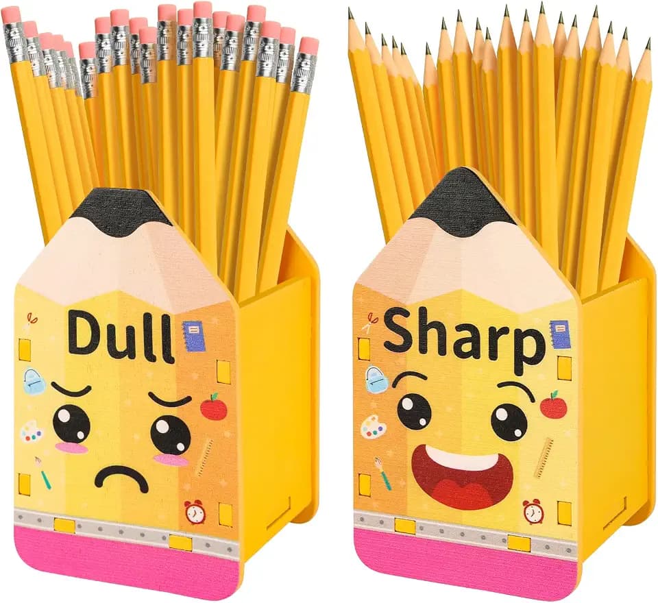 2 Pcs Pencil Shaped Pencil Holder Sharp and Dull Pencil Holder Wooden Dispenser Pencil Storage Back to School Teachers Students Classroom Supplies Office Desk Decor