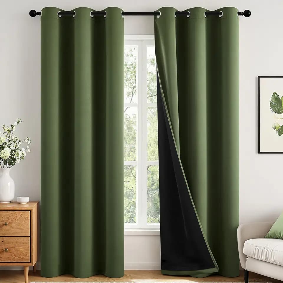 MIULEE Olive Green 100% Blackout Curtains for Bedroom 40x84 Inch Long
