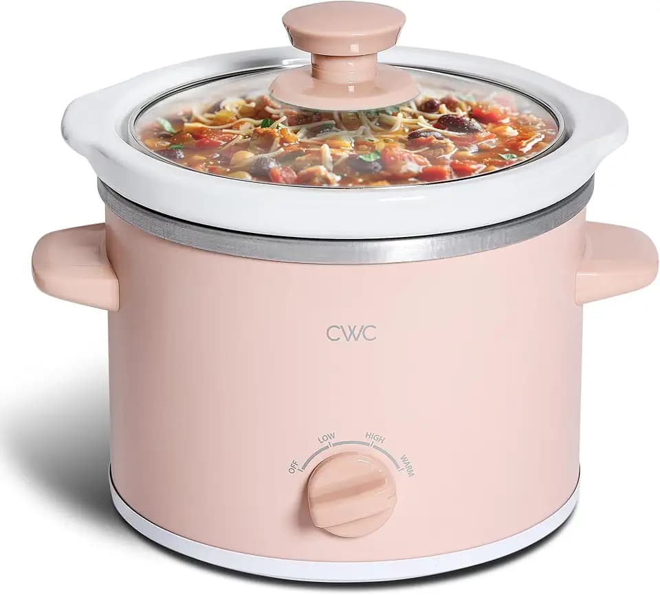 COOK WITH COLOR 2QT Mini Electric Round Slow Cooker - Adjustable Settings, Removable Stoneware Pot, Tempered Glass Lid, Dishwasher Safe, Cool-Touch Side Handles, Dusty Rose