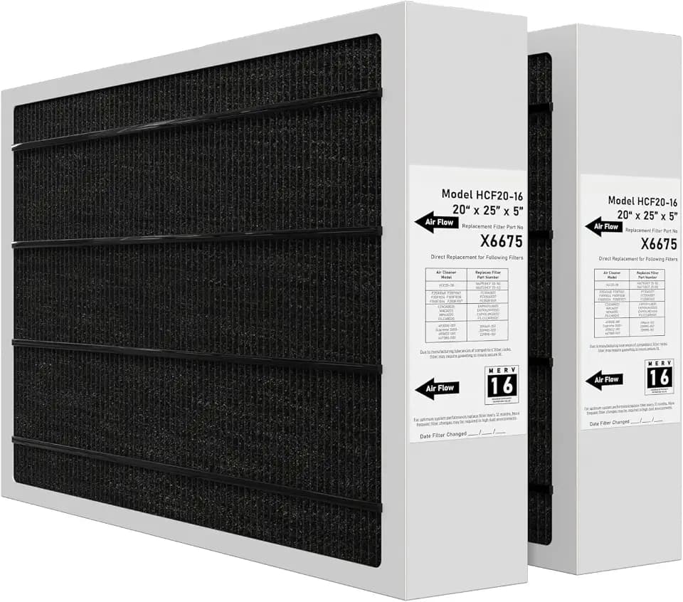 X6675 Merv 16 Air Filter 20x25x5 Efficient Air Filter Compatible with Lennox X6675 and Lennox HCC20-28 Furnace HVAC System, Part Number HCF20-16, 2 Pack