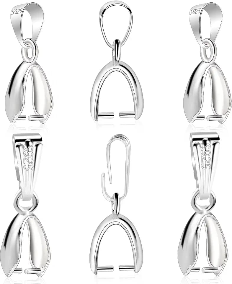 6 Pcs 925 Sterling Silver Pendant Clasp, Slider Necklace Pinch Bail Clip