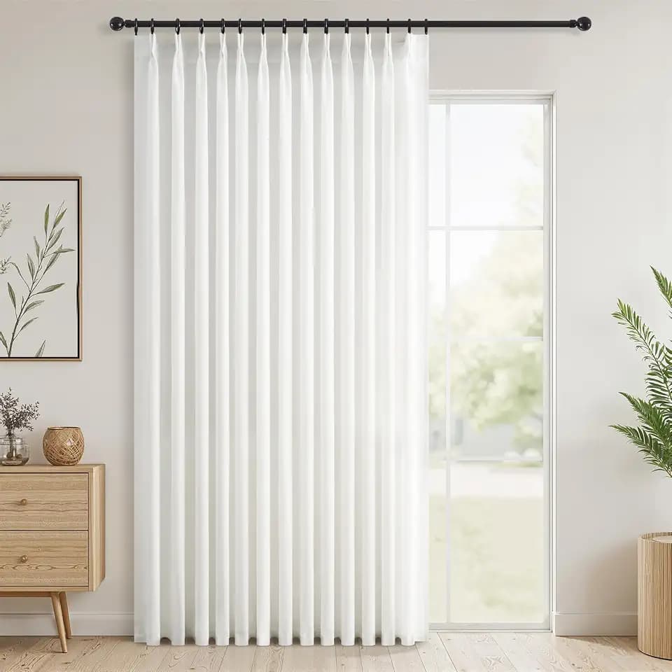 Topfinel 105 Inches Long Pinch Pleated Semi Sheer Curtains,White Linen Blended Light Filtering Window Curtains 105 Length for Living Room Bedroom Pinch Pleat Drapes with Hooks 1 Panels 72" Wx105 L
