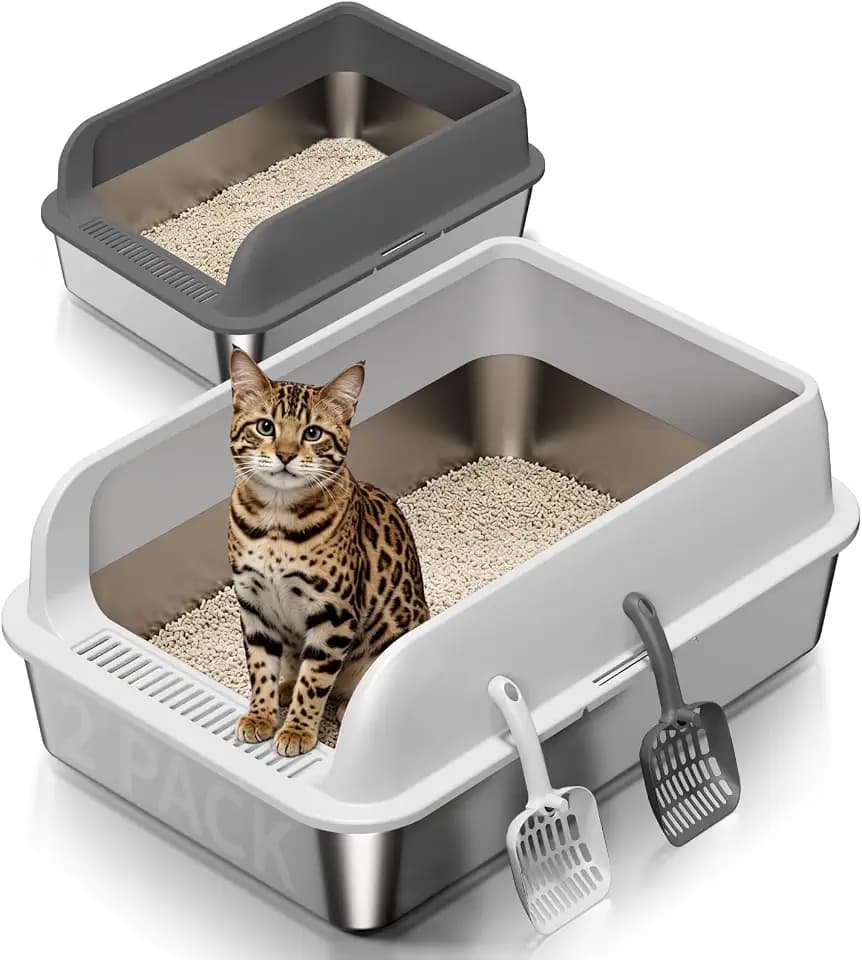 Edelstahl Katzenklo mit Deckel, 2 Stück Metal Katzenklo XXL