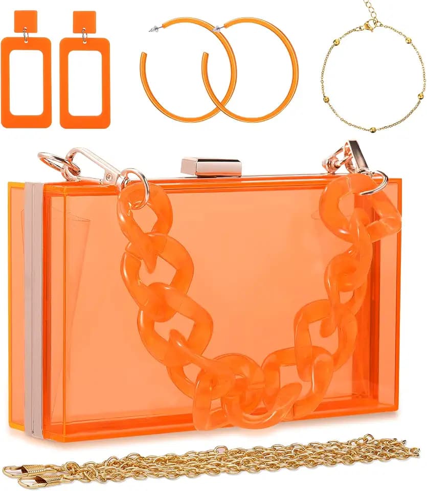 Jadive 4 Pcs Clear Purse Acrylic Clutch Neon Accessories for Women