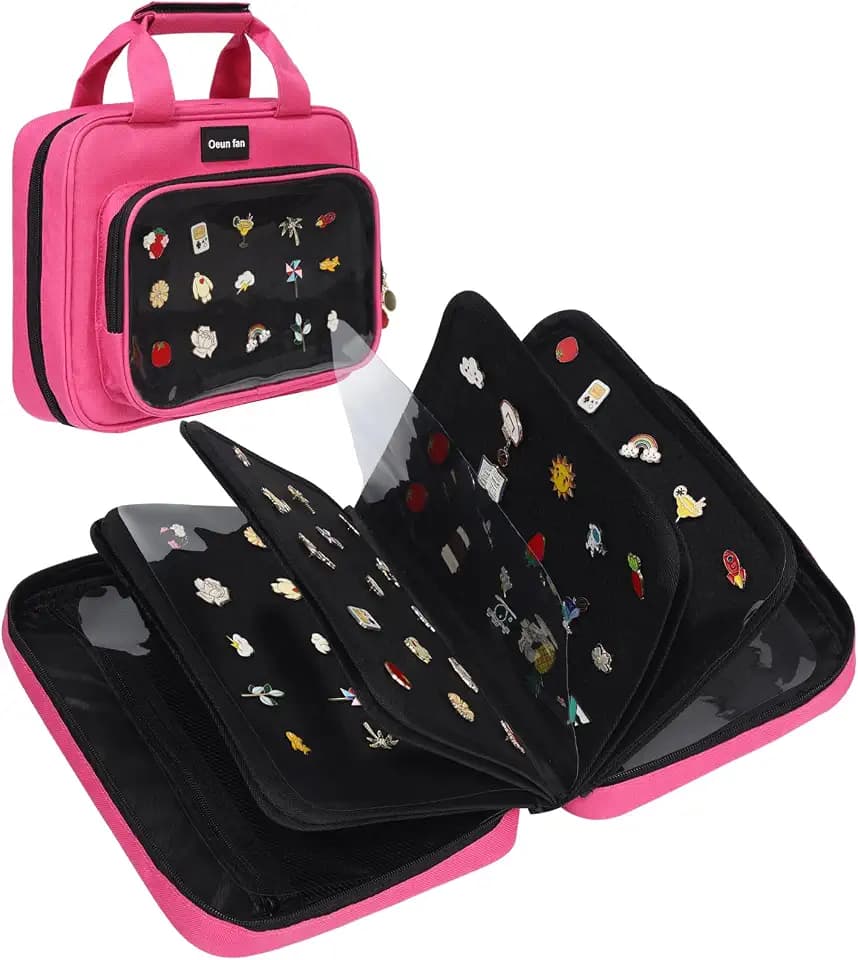 Enamel pin display bag, 8-page pin trading book, collectible pin board, suitable for storing pins, brooches, patches (pink)