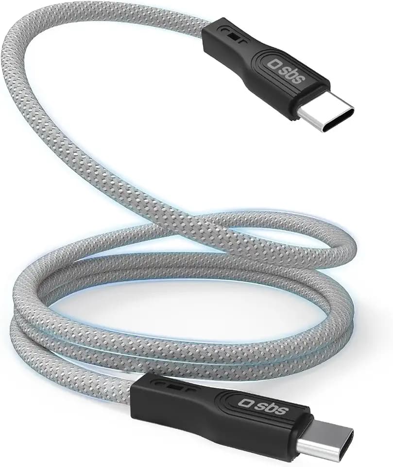 SBS Magnetisches USB-C-Kabel, geflochten, verwicklungsfrei, Aufladen 60 W, Datenübertragung 480 Mbit/s, kompatibel mit Smartphone, Tablet, Laptop, 1 Meter, Schwarz