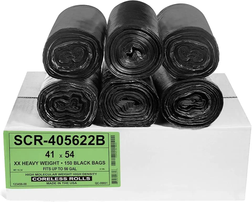 Aluf Plastics 55-60 Gal Trash Bags, 22 Micron (EQ.), 38" x 58" (150 Pk)
