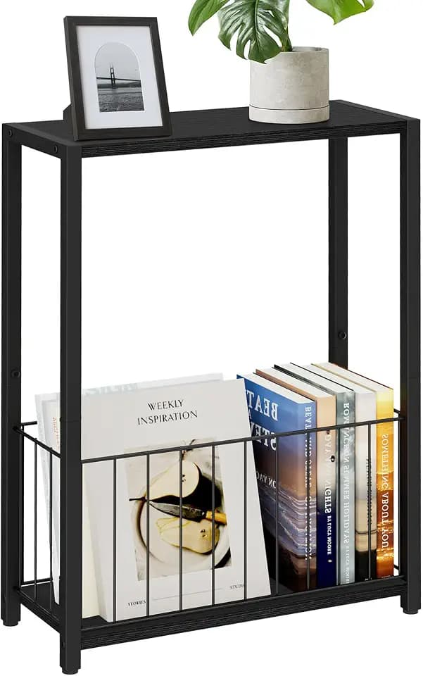 Homleke Narrow Side Table with Magazine Holder, Skinny End Table