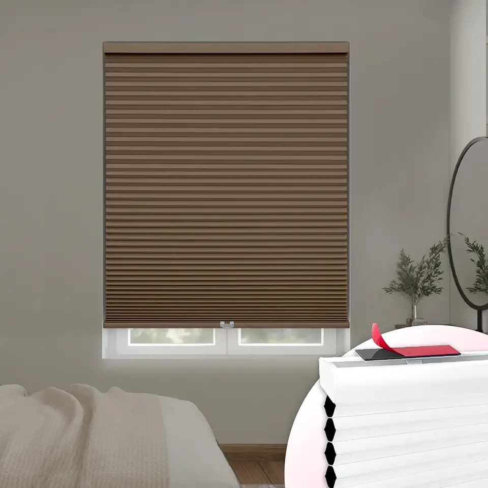 DEZ FURNISHINGS EZ Stick No Drill No Tools Cordless 1.5" Blackout Cellular Shade, 23" W x 72" H, Latte