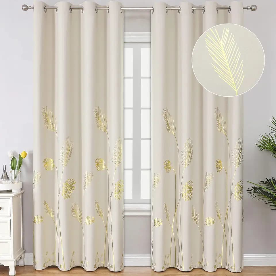 Estelar Textiler Cream Patterned Curtains for Bedroom Living Room 52Wx90L