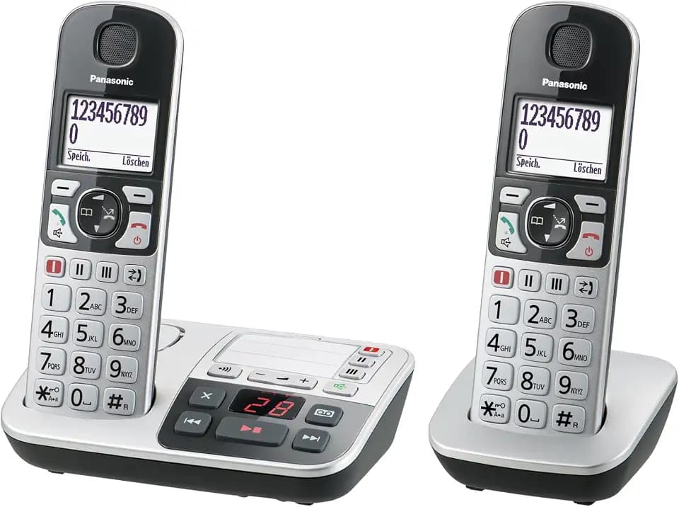 Panasonic KX-TGE522GS DECT Seniorentelefon mit Notruf (Großtastentelefon mit Anrufbeantworter, schnurlos, Telefon DUO)silber-schwarz,max 1,5h - Gespräch, 4,6cm Display, 150 Eintrage, max 330h Standby,