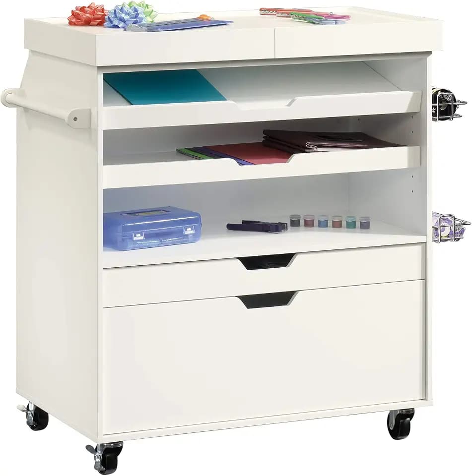 Sauder Craft Pro Series Craft Cart, Soft White finish
