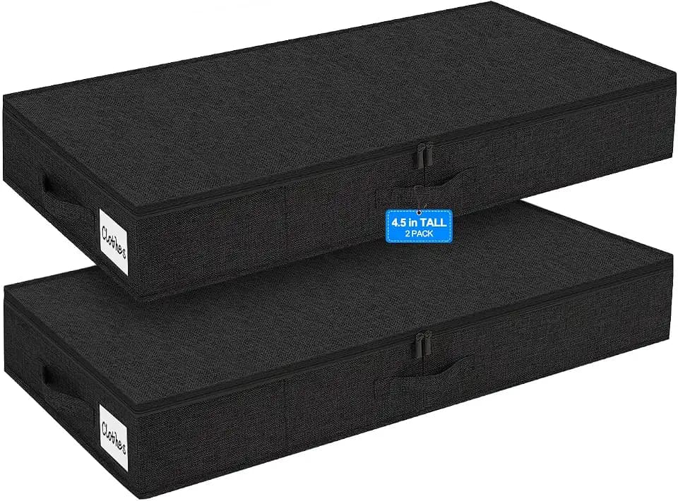 punemi 4.5 in Tall Low Profile Under Bed Storage Containers, 2 Pack, Black