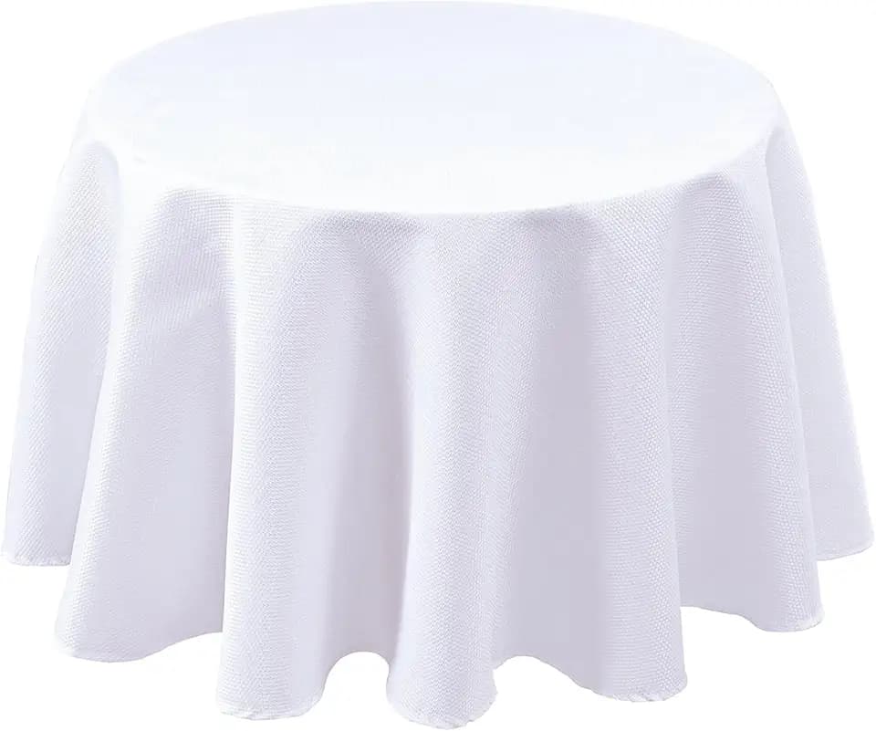 Round White Tablecloth-Textured Fabric Water Resistant Table Cloths 60"