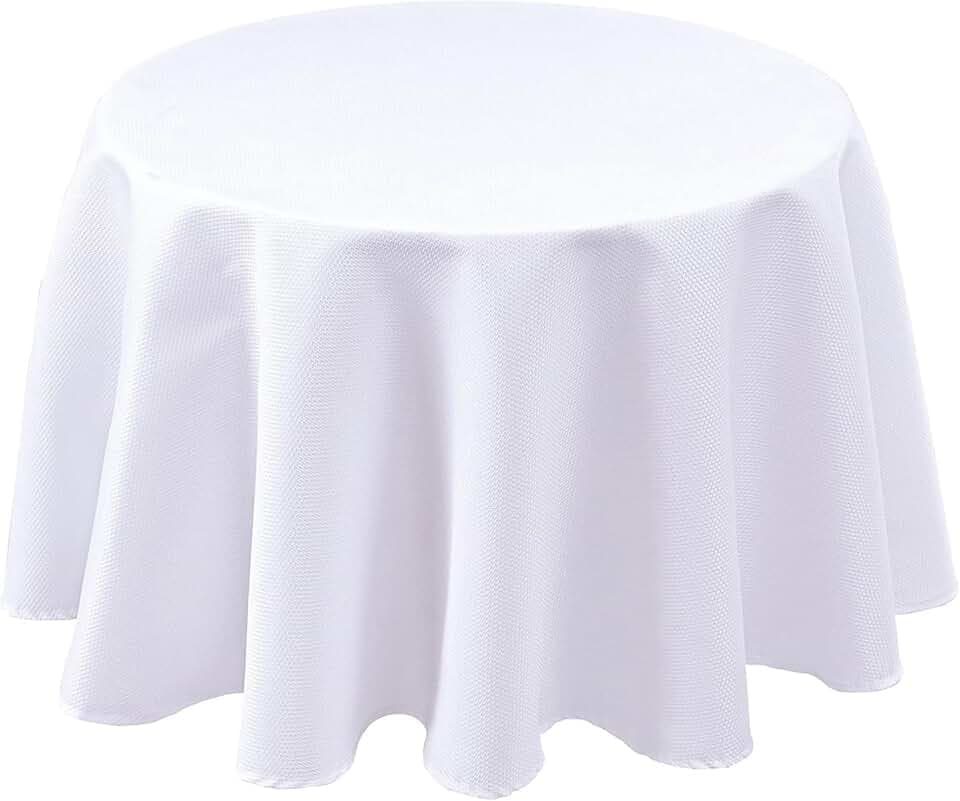 Round White Tablecloth-Textured Fabric Water Resistant Table Cloths 70"